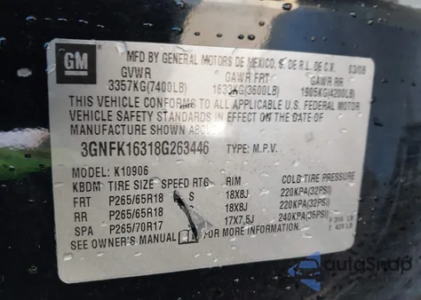 2008 Chevrolet Suburban 1500 Lt from USA, damaged, VIN 3GNFK16318G263446